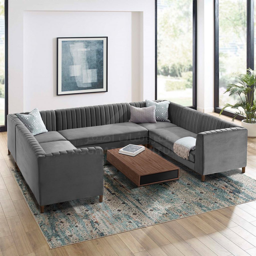 Blues Tufted U Shaped Sofa Grey Blues Tufted U Shaped Sofa Grey